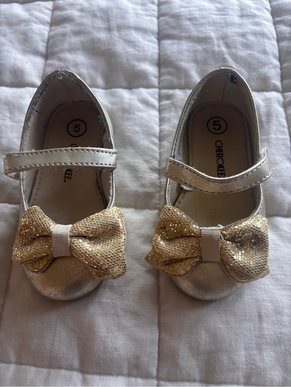 Toddler 5 Gold Bow Mary Jane Dress Shoes